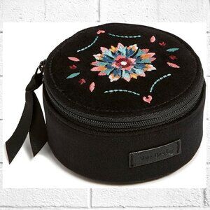 NWT! Vera Bradley Black Velvet Travel Jewelry Case w/ Floral Embroidered Accent